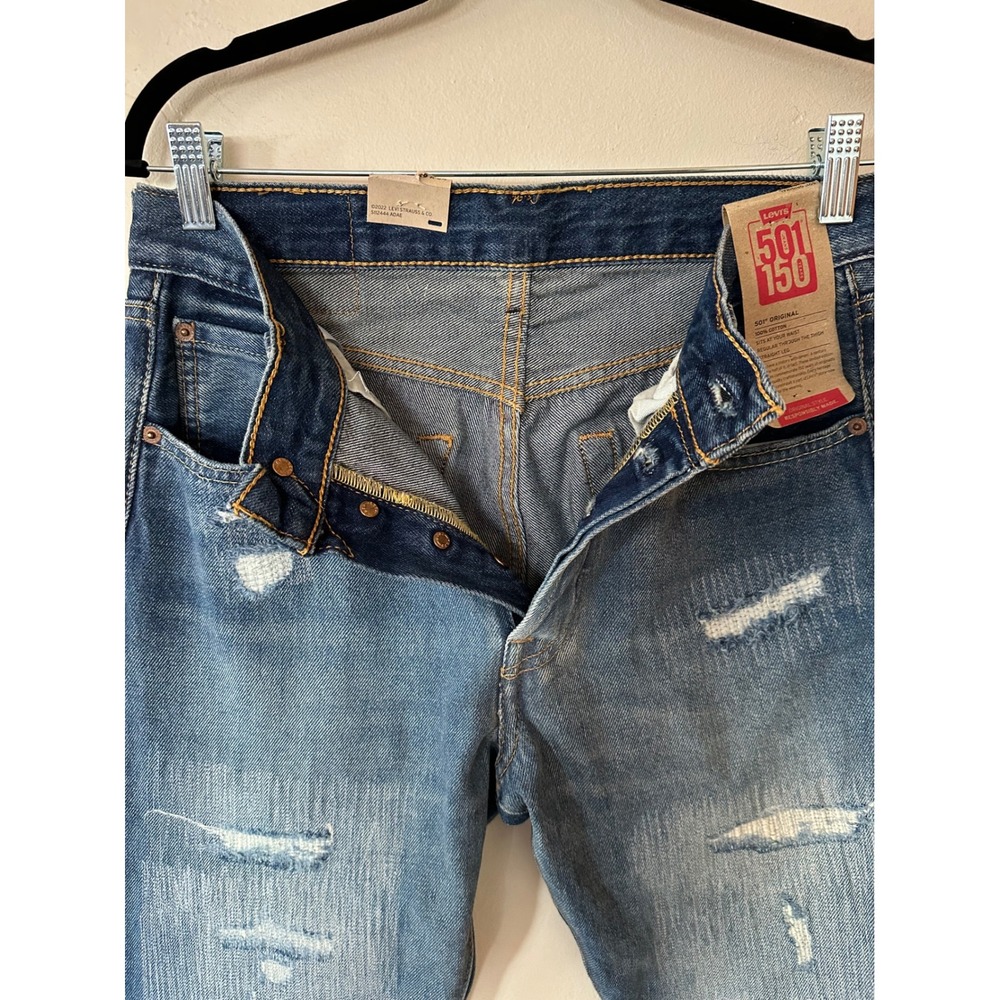 Levis 501 150th Anniversary Mens Straight Leg Distressed Jeans Blue 29x34 NEW - Picture 14 of 16